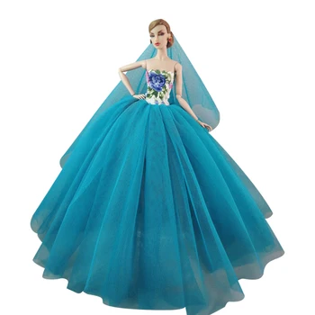 1/6 BJD Boneca de Roupas para a Barbie Vestidos de Moda Azul Princesa Vestido Festa de Casamento Vestido de Noite Roupa 11.5