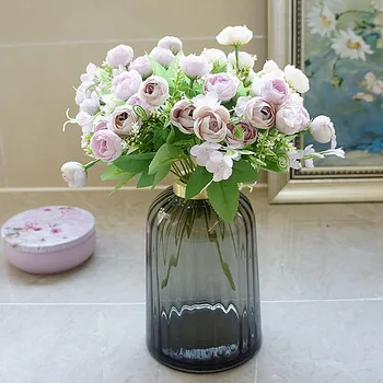 1 Pacote Pequeno de Chá de Rosas, Buquê de Flores Decorativas, Vasos de Produtos para o Lar de Casamento de Outono, Decoração de Plantas Artificiais
