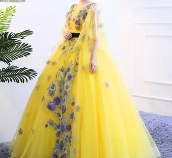 100% de amarelo real de corte de pétalas de flores, véu, vestido de ombro Medieval, Renascentista Vestido Vitoriano vestido de Maria Antonieta/ Belle da bola
