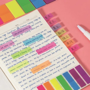 100 Folhas Coloridas Marcador Memorando Etiqueta Fluorescente De Papel Auto-Adesivo Memo Pad Notas Família De Escritório E Material Escolar