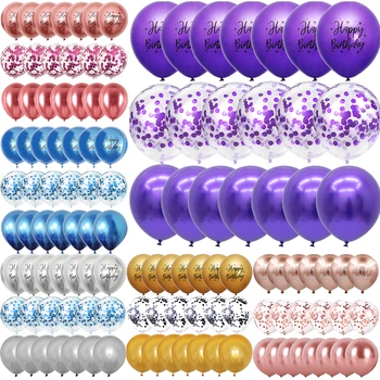 12inch 30PCS Chrome Globos de Confetes de Látex Metalizado Balões Feliz Aniversário impresso padrão de Bola de Hélio Metal Decorações do Partido
