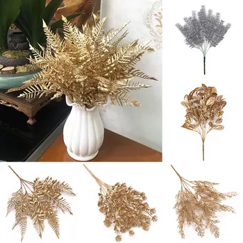 1PC de Natal DIY Acessórios Falso Flor Artificial de Plantas Decorativos do Casamento de Ouro, Prata, Decoração de Casa