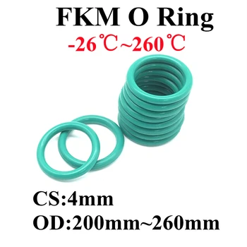 1Pcs FKM Flúor de Borracha, Anel-O anel de Vedação da Espessura de 4mm de diâmetro externo de 200 ~ 260mm Isolamento de Óleo de Alta Resistência à Temperatura Verde, máquina de lavar