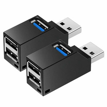2 Pcs 3-Port Hub USB Mini USB3.0 de Alta Velocidade de Hub, Caixa de distribuição Para PC Computador Notebook U Disco de Telemóvel Leitor de Cartão
