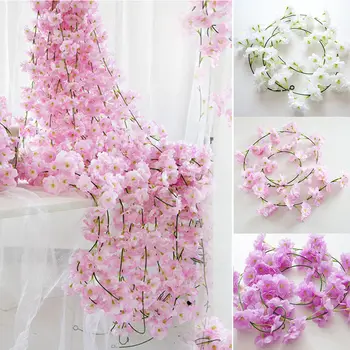 200cm de Sakura, Cerejeira, Rattan do Casamento Arco decoração Videira flores Artificiais Casa de festa decoração de Seda Ivy Pendurado na parede Garland