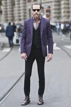 2018 mais Recentes modelos Roxo Homens de Terno Personalizado Moda Ternos Conjuntos de Festa Elegante Smoking man Trabalho Diário Vestir Terno(Casaco+Calça+Colete)