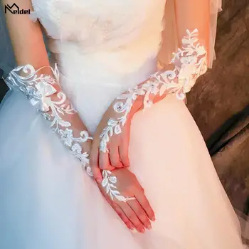 2019 Luxo Laço Branco de Noiva, Luvas sem dedos Mulher Longas Luvas de Casamento de Casamento de Cristal Acessórios para Noivas