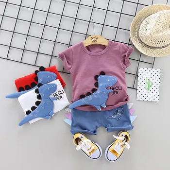 2021 novo verão a versão coreana de bonito de roupa infantil, para crianças de algodão dinossauro cartoon terno