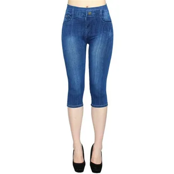 2023 Mulheres Jeans Imprimir Leggings Moda Slim Leggings Falso Jeans, Leggings Trecho Impresso Curto Leggins, Calças De Verão Bermudas