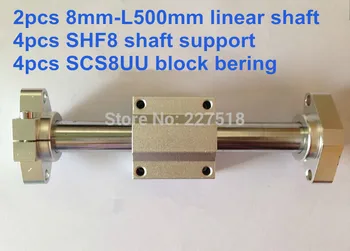 2pcs de 8mm - 500mm Linear Rodada do eixo + 4pcs SHF8 suporte do eixo + 4pcs SCS8UU rolamento de blocos