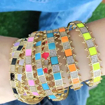 3Pcs Jóia da forma do arco-íris Esmalte CZ Micro Pave Bracelete Para as Mulheres de Verão de Luxo banhado a Ouro Pulseira
