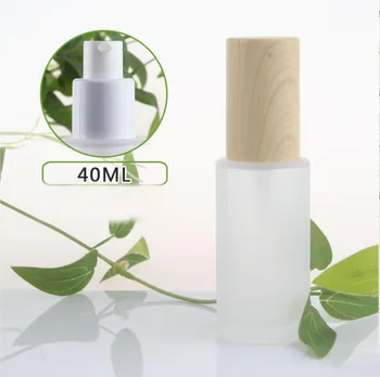 40ml fosco/verde/azul, frasco de vidro de madeira de forma tampa para soro/loção/emulsão/fundação/gel cosmético embalagem