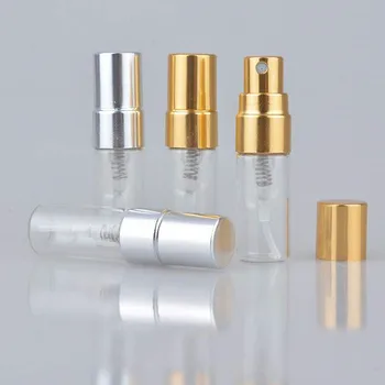 50pcs 3ML Fino Transparente de Vidro Frasco de Spray Exemplo de Frascos de Vidro Portátil Mini Perfume Vaporizador de Ouro Prata Pac