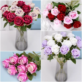 5Pcs Flores Artificiais Buquê Lindo de Seda Rosas de Casamento Mesa de Casa de Decoração de Organizar Falso Plantas de Dia dos Namorados Presente