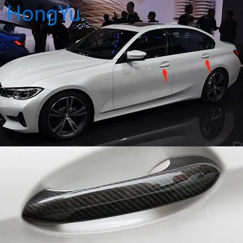 A Fibra de carbono Porta Automática Botão de Punho Exterior da Guarnição Cobre para BMW série 3 G20 320d 330i M340i M sport 340i 2019 2020 Adesivo