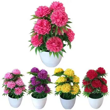 Artificial Crisântemo Bonsai Cor Brilhante, Roxo, Amarelo, Vermelho, Flor Em Vaso De Planta De Casa, Decoração Floral Barato Enfeites Decoração