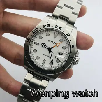 Bliger de 43 Homens do Topo do Relógio Mecânico de Prata Caso, Vidro Safira Branca Estéril Mostrador Luminoso Impermeável Relógio Automático