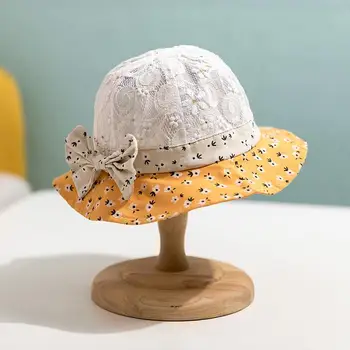 Bowknot Impressão de algodão, Chapéu de Balde Pescador Chapéu ao ar livre de Viagens Chapéu de Sol, Boné chapéu para Criança Menina 56
