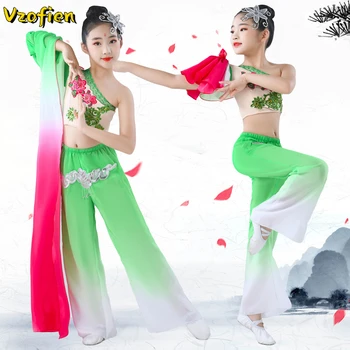 Crianças Yangko Dança Traje Meninas Nacional Fã De Dança Clássica, Étnica De Roupa De Guarda-Chuva De Crianças Roupa De Dança Hanfu Roupas