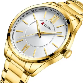 CURREN Relógios de Quartzo Cor do Ouro Clássico de Aço Inoxidável de Negócio Simples Relógios de pulso com as Mãos Luminosas Masculino Relógio