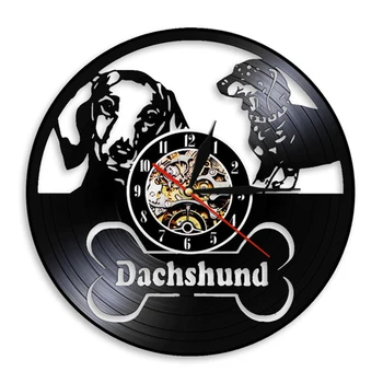 Dachshund disco de Vinil Relógio de Parede Design Moderno Relógio De Parede Decoração Para Quarto de Crianças Cão 3D de Parede, Relógios de Cachorro Animal