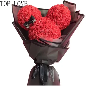 DIY Mickey modelo rose bouquet PE rosa de espuma artificial flores para a namorada, amante, esposa, mãe, presente do dia dos Namorados em casa decora