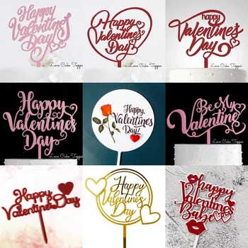 Feliz Dia dos Namorados Bolo Topper Acrílico inglês Letras de Decoração de Bolo Ferramenta de Dia dos Namorados Presente Cupcake Topper bicarbonato de Suprimentos
