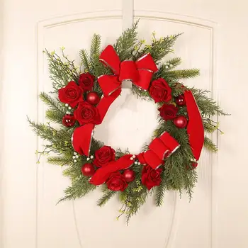 Feliz Natal Coroa De Flores De Veludo Vermelho Grinalda Com Luz Rosa Reposteiro Da Porta Da Parede De Coroa De Flores, Decorações De Natal, Ano Novo Decorações