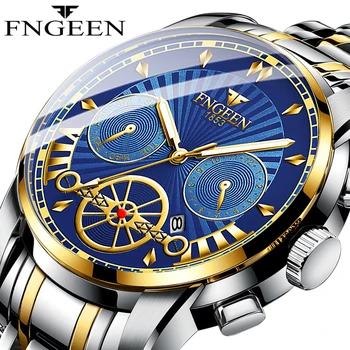 FNGEEN Criativa do Projeto Quartzo Azul Relógios de Homens de Luxo Casual relógio de Pulso de Aço Inoxidável Relógio esportivo Masculino Relógio Relógio Masculin