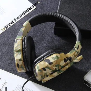 Fone de ouvido de Jogos de 3,5 mm do Fone de ouvido Couro Camuflagem s Com Microfone Para PC Portátil com Fio s