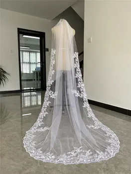 Fotos reais-Branco/Marfim Véu de Noiva Appliqued Mantilha velos de noiva Véu de Noiva comprimento Com Pente de Acessórios do Casamento