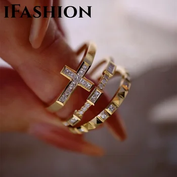 IFASHION Princesa Anéis de Diamante Anéis de Casamento 18K Amarelo Ouro Amarelo Sólido de Jóias de Ouro(AU750)Mulheres Belas Jóias