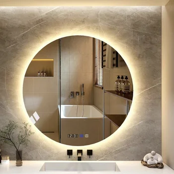 Led Redondo Espelho Do Banheiro, As Luzes Duche Face De Luxo Espelho De Maquilhagem Toque De Maquiagem Grande Specchio Doccia Acessórios De Casa De Banho Z3