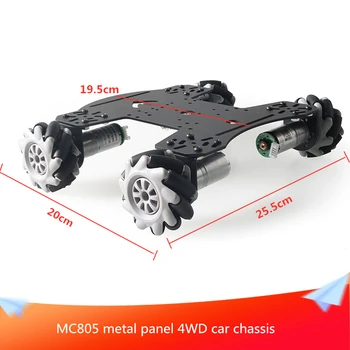 MC805 Painel de Metal 4WD Chassis do Carro com 65mm de Plástico Cinza Omnidirecional Roda e 4pcs Motores DC DIY Maker RC Chassi de Metal