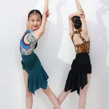 Meninas de Dança latina de Roupas Profissionais latino-Prática 2 peças de Conjunto Moderno de Dança de Salão de Competição Rumba Vestido de Roupas DWY6015
