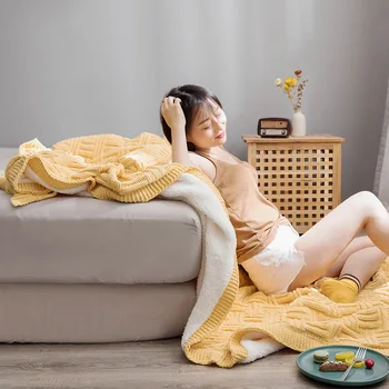 Moda Cashmere Dupla Camada de Lançar o Office Resto Mantas de Malha Jogar a Decoração Home Mulher de Inverno Amarelo Quente Manta para Sofá