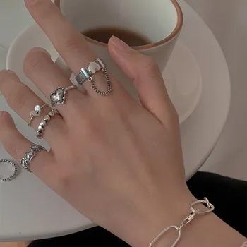 Moda Coração Conjunto de Anéis de Amor Cadeia de Kpop Punk Anéis para os Casais de Amantes de Homens, Mulheres Meninas a Festa de Presente para a Namorada Anéis de Casamento