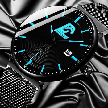 Moda dos Homens Novos do Projeto de Relógios Simples Ultra Fina Azul Mãos de Negócios de Malha de Aço Correia de Quartzo Homens Relógios de pulso Reloj Hombre
