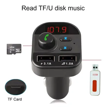 Montadas em veículos BT Mãos - livres do Telefone Transmissor FM Carro MP3 Placa Plug-in sem Perdas Dual USB