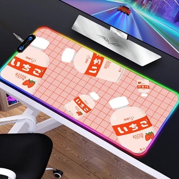 Morango com Leite Personalizado Bonito Acessórios do Jogo de Luz Led Mouse Pad com luz de fundo 900x400mm Mousepad Anime Rgb Gamer Tapetes Para Pc