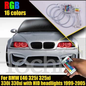 Multi-leds que mudam de Cor RGB SMD Farol Halo Conjunto de Anel para BMW E46 325i 325xi 330i 330xi com Faróis HID 1999-2005