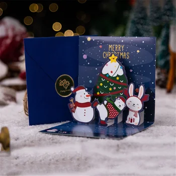 Natal em 3D Pop-Up Cartões Com Envelope Amigo da Família Bênção cartão Postal de Aniversário, Ano Novo, Presentes Cartões de Agradecimento Decoração