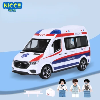 Nicce 1:24 Benz Hospital de Resgate Ambulância, Carro de Metal Modelo de Puxar de Volta o Som e a Luz da Liga de Carro de Brinquedos para Crianças Meninos Presentes A408