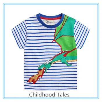 Nova verão de roupas infantis dinossauro padrão de meninos e meninas de manga curta T-shirt