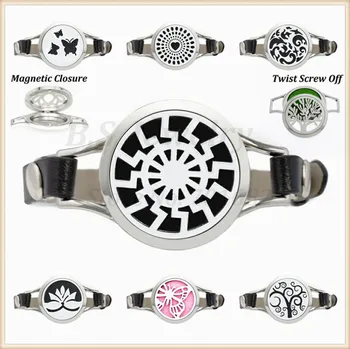 Novo 30mm Envoltório Pulseiras para Mulheres 7colors bracelete de couro de 10p almofadas de aromaterapia perfume difusor pulseira jóias
