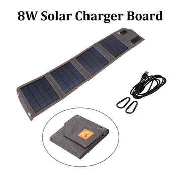 Novo 8W Carregador Solar Conselho Portátil Acampamento ao ar livre, Caminhadas Solar Dobrável Saco Carregador USB 5V Painel Solar Carregador