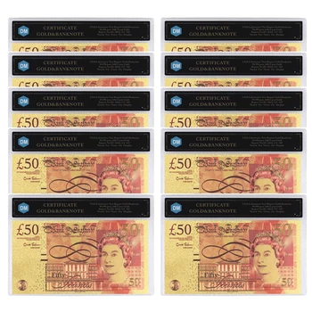 O Britânico 50 Libra Folha de Ouro de Notas Coloridas Arte Mágica de Dinheiro Falsificado 10Pcs/lot-Bretanha Dinheiro de Papel a Decoração Home