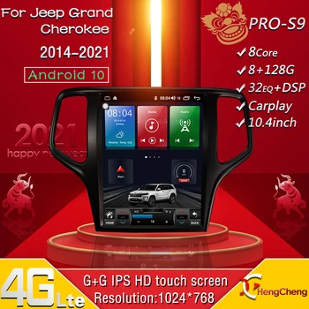 Para Jeep Grand Cherokee 2014-2021 carro inteligente player de multimídia de rádio, GPS de navegação de 10,4 polegadas, Android versão 10.0