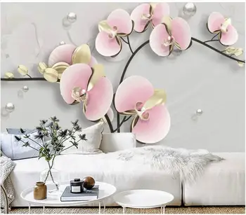 Personalizado com foto 3d papel de parede Phalaenopsis jóias flor de fundo de sala de estar decoração home 3d murais de parede papel de parede para parede 3 d