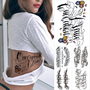 Placa De Texto Tatto Inglês, Sânscrito, Árabe Letras Impermeável Da Etiqueta Temporária Tatuagem Mulheres Homens Do Corpo De Arte Negra Palavras Falsas Tatuagens